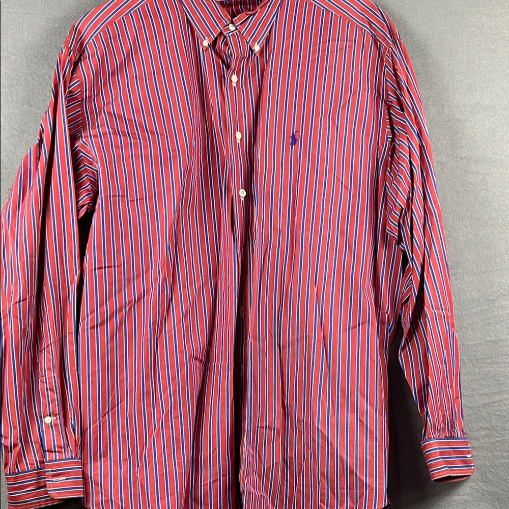 Ralph Lauren Red and Blue Striped Button-Down Shirt